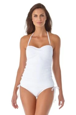 Women's Live In Color Twist Front Bandeaukini Swim Top(Anne Cole Twist Front Bandeaukini Swim Top 1) -Simply Bikini Store 21MT25001 21MB30001 WHT 2745 ccexpresscopy