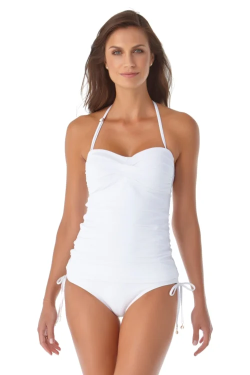 Women's Live In Color Twist Front Bandeaukini Swim Top(Anne Cole Twist Front Bandeaukini Swim Top 1) -Simply Bikini Store 21MT25001 21MB30001 WHT 2745 ccexpresscopy