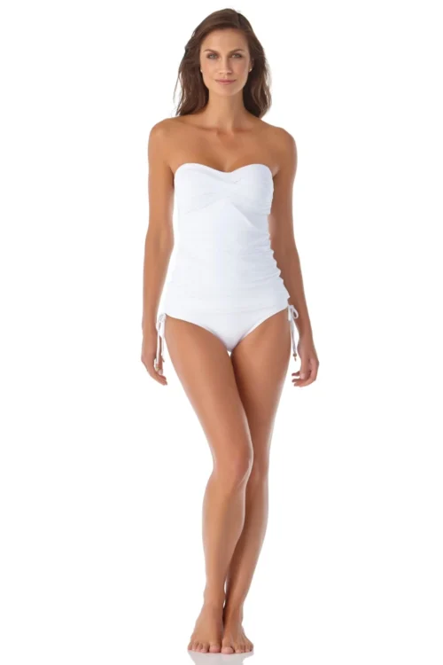 Women's Live In Color Twist Front Bandeaukini Swim Top(Anne Cole Twist Front Bandeaukini Swim Top 1) -Simply Bikini Store 21MT25001 21MB30001 WHT 2749 ccexpress