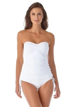 Women's Live In Color Twist Front Bandeaukini Swim Top(Anne Cole Twist Front Bandeaukini Swim Top 1) -Simply Bikini Store 21MT25001 21MB30001 WHT 2749 ccexpress ccexpress