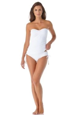 Women's Live In Color Twist Front Bandeaukini Swim Top(Anne Cole Twist Front Bandeaukini Swim Top 1) -Simply Bikini Store 21MT25001 21MB30001 WHT 2755 ccexpress