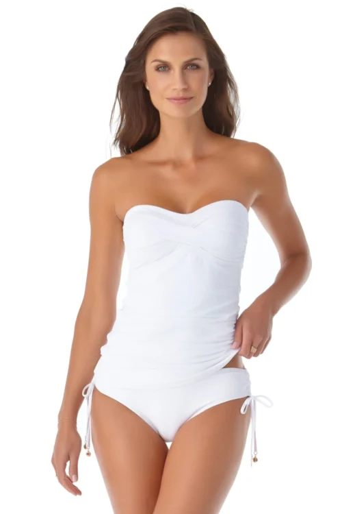 Women's Live In Color Twist Front Bandeaukini Swim Top(Anne Cole Twist Front Bandeaukini Swim Top 1) -Simply Bikini Store 21MT25001 21MB30001 WHT 2755 ccexpresscopy