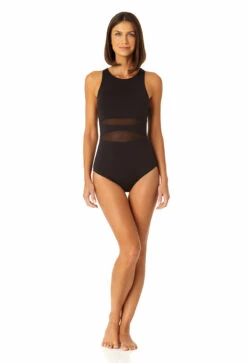 Anne Cole - Women's Mesh High Neck One Piece Swimsuit(Anne Cole Womens Mesh High Neck One Piece Swimsuit) 10 Anne Cole - Women's Mesh High Neck One Piece Swimsuit(Anne Cole Womens Mesh High Neck One Piece Swimsuit) -Simply Bikini Store 23MO03601 BLK 1003