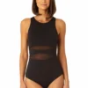 Anne Cole - Women's Mesh High Neck One Piece Swimsuit(Anne Cole Womens Mesh High Neck One Piece Swimsuit) -Simply Bikini Store 23MO03601 BLK 1003 FRONT