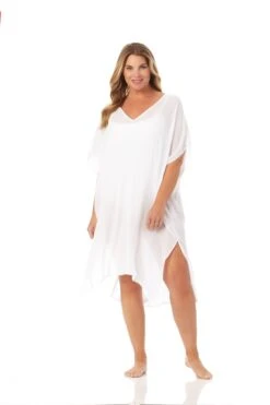 Women's Plus Size Live In Color Easy Tunic Swimsuit Cover Up(Womens Plus Size Live In Color Easy Tunic Swimsuit Cover Up) -Simply Bikini Store 23PC54101 WHT 975
