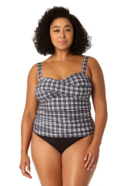 Anne Cole Plus - Women's Twist Front Bandeaukini Swim Top(Anne Cole Plus Womens Twist Front Bandeaukini Swim Top) -Simply Bikini Store 23PT25083 BKWH MYMB36001 BLK 2123 FRONT