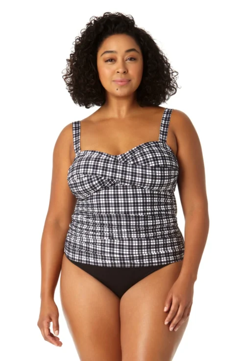 Anne Cole Plus - Women's Twist Front Bandeaukini Swim Top(Anne Cole Plus Womens Twist Front Bandeaukini Swim Top) 16 Anne Cole Plus - Women's Twist Front Bandeaukini Swim Top(Anne Cole Plus Womens Twist Front Bandeaukini Swim Top) -Simply Bikini Store 23PT25083 BKWH MYMB36001 BLK 2123 FRONT