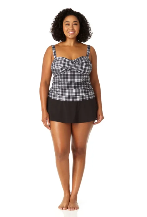 Anne Cole Plus - Women's Twist Front Bandeaukini Swim Top(Anne Cole Plus Womens Twist Front Bandeaukini Swim Top) 14 Anne Cole Plus - Women's Twist Front Bandeaukini Swim Top(Anne Cole Plus Womens Twist Front Bandeaukini Swim Top) -Simply Bikini Store 23PT25083 BKWH MYMB41401 BLK 2168