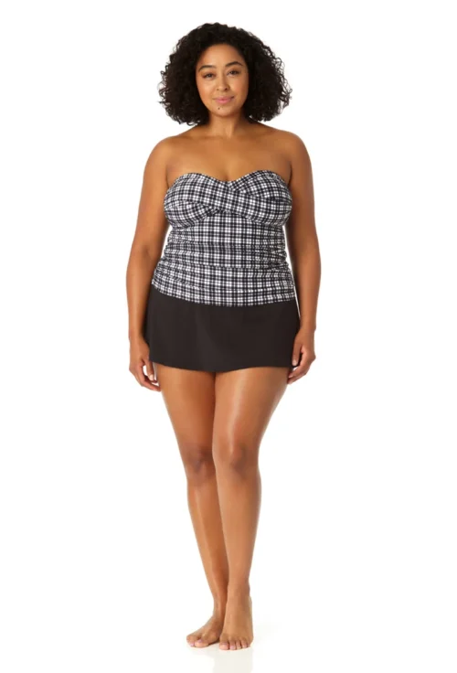 Anne Cole Plus - Women's Twist Front Bandeaukini Swim Top(Anne Cole Plus Womens Twist Front Bandeaukini Swim Top) 13 Anne Cole Plus - Women's Twist Front Bandeaukini Swim Top(Anne Cole Plus Womens Twist Front Bandeaukini Swim Top) -Simply Bikini Store 23PT25083 BKWH MYMB41401 BLK 2186