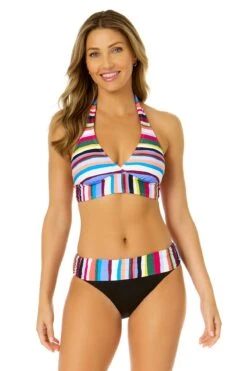 Women's Easy Breezy Stripe Halter Bikini Top(Womens Easy Breezy Stripe Halter Bikini Top) -Simply Bikini Store 24MT12264 MULT 24MB30264 MULT 712 1