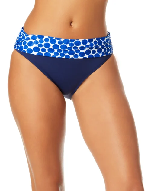 Women's Denim Dot Printed Fold Over Bikini Bottom(Womens Denim Dot Printed Fold Over Bikini Bottom)