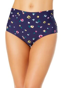 Women's Gradient Floral Fold Over High Waist Shirred Bikini Swim Bottoms(Womens Gradient Floral Fold Over High Waist Shirred Bikini Swim Bottoms)