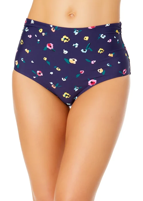 Women's Gradient Floral Fold Over High Waist Shirred Bikini Swim Bottoms(Womens Gradient Floral Fold Over High Waist Shirred Bikini Swim Bottoms)