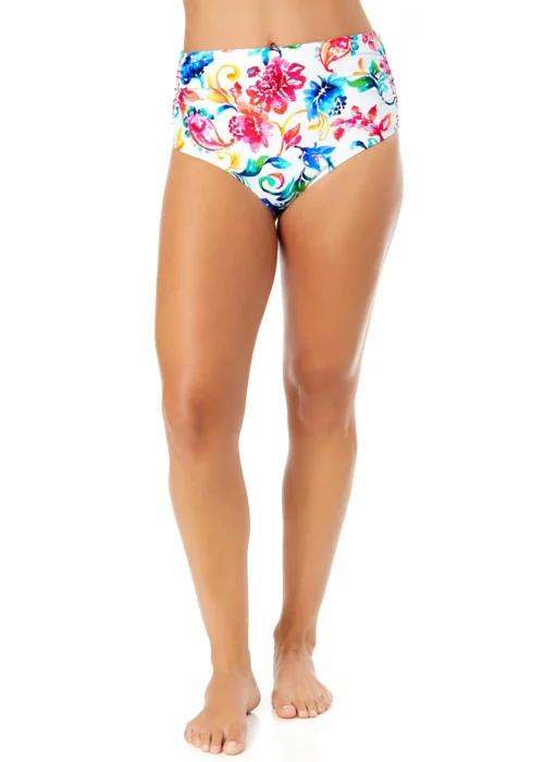 Women's Watercolor Paisley Fold Over High Waist Shirred Bikini Swim Bottoms(Womens Watercolor Paisley Fold Over High Waist Shirred Bikini Swim Bottoms) -Simply Bikini Store 25MB36070 MULT 1960 scaled