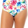 Women's Watercolor Paisley Fold Over High Waist Shirred Bikini Swim Bottoms(Womens Watercolor Paisley Fold Over High Waist Shirred Bikini Swim Bottoms) -Simply Bikini Store 25MB36070 MULT 1960 FRONT