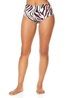 Women's Tiger Dance Fold Over High Waist Shirred Bikini Swim Bottom(Womens Tiger Dance Fold Over High Waist Shirred Bikini Swim Bottom) -Simply Bikini Store 25MB36093 MULT0223