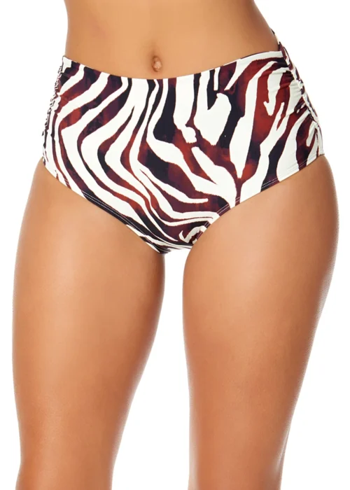 Women's Tiger Dance Fold Over High Waist Shirred Bikini Swim Bottom(Womens Tiger Dance Fold Over High Waist Shirred Bikini Swim Bottom)