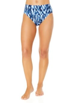 Women's Tie Dye Ikat Soft Band High Waist Swim Bottom(Womens Tie Dye Ikat Soft Band High Waist Swim Bottom) -Simply Bikini Store 25MB37468 BLWH 1149