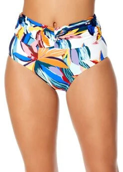 Women's Riviera Floral Shirred Waistband Bikini Swim Bottom(Womens Riviera Floral Shirred Waistband Bikini Swim Bottom)