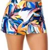 Women's Riviera Floral Drape Front Mid Rise Swim Skirt Bottom(Womens Riviera Floral Drape Front Mid Rise Swim Skirt Bottom) -Simply Bikini Store 25MB41615 MULT 397 FRONT