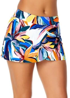 Women's Riviera Floral Drape Front Mid Rise Swim Skirt Bottom(Womens Riviera Floral Drape Front Mid Rise Swim Skirt Bottom)