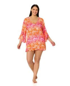 Women's Plus Tie Dye Foulard Flounce V Neck Tunic Swimsuit Cover Up(Womens Plus Tie Dye Foulard Flounce V Neck Tunic Swimsuit Cover Up) -Simply Bikini Store 25MC51010 MULTI 0092 3a9ae3a8 fd53 4e14 a3c2 1e4cf5b1fdab