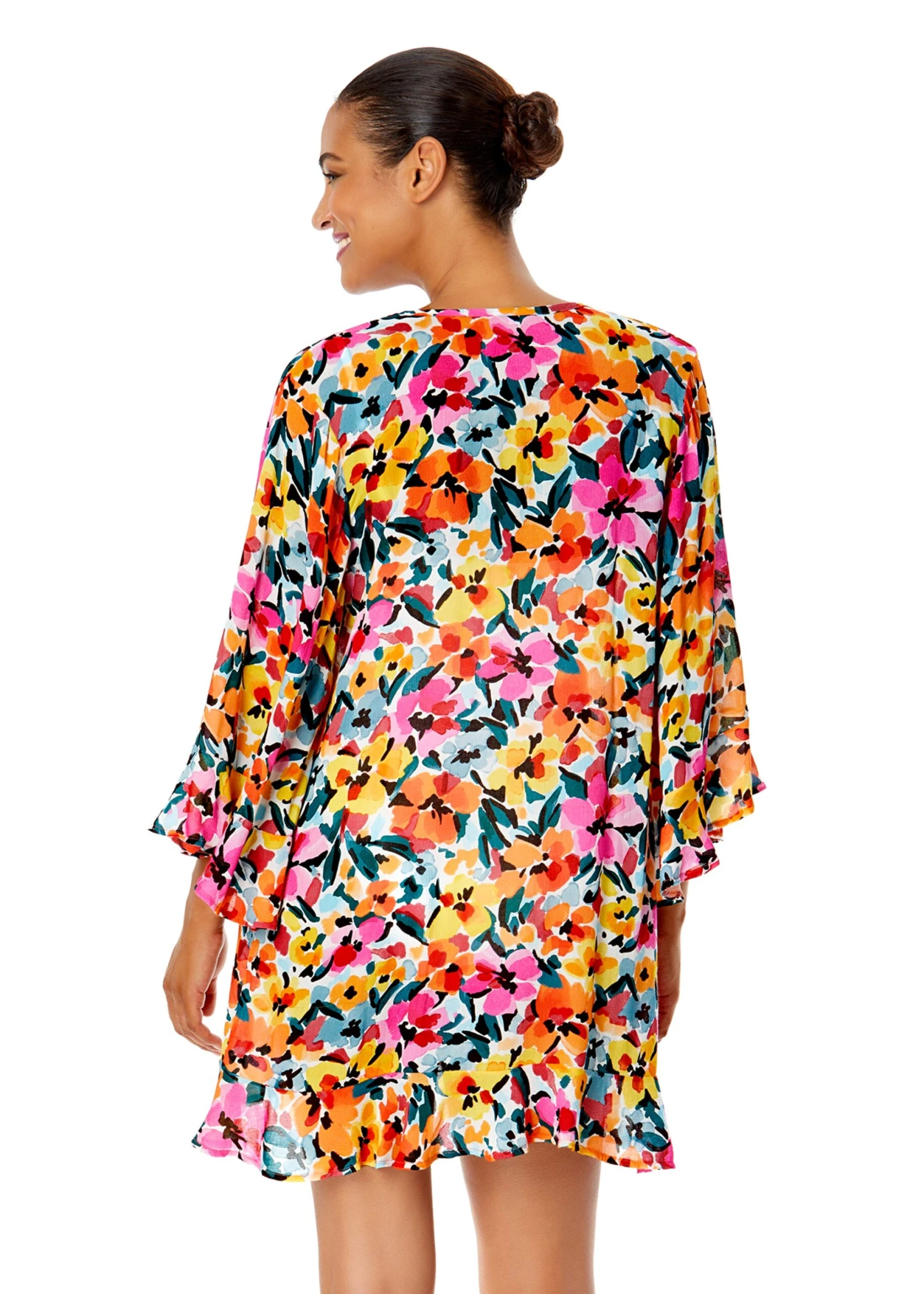 Women's Gradient Floral Flounce V Neck Tunic Swimsuit Cover Up(Womens Gradient Floral Flounce V Neck Tunic Swimsuit Cover Up) 4 Women's Gradient Floral Flounce V Neck Tunic Swimsuit Cover Up(Womens Gradient Floral Flounce V Neck Tunic Swimsuit Cover Up) - Image 2