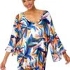 Women's Riviera Floral Flounce V Neck Tunic Swimsuit Cover Up(Womens Riviera Floral Flounce V Neck Tunic Swimsuit Cover Up)