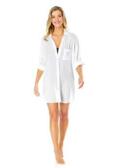 Women's Live In Color Button Down Shirt Swimsuit Cover Up(Womens Live In Color Button Down Shirt Swimsuit Cover Up 2) 8 Women's Live In Color Button Down Shirt Swimsuit Cover Up(Womens Live In Color Button Down Shirt Swimsuit Cover Up 2) -Simply Bikini Store 25MC53001 WHT White 150