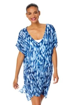 Women's Tie Dye Ikat Easy Tunic Swimsuit Cover Up(Womens Tie Dye Ikat Easy Tunic Swimsuit Cover Up) -Simply Bikini Store 25MC54168 BLPR 129 FRONT