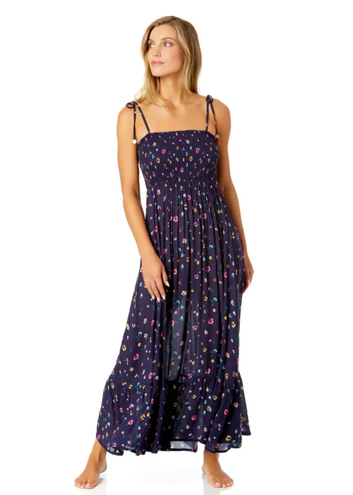 Women's Gradient Floral Smocked Shoulder Tie Dress Cover Up(Womens Gradient Floral Smocked Shoulder Tie Dress Cover Up) -Simply Bikini Store 25MC55324 MULT 1489 scaled