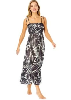 Women's Palm Chic Smocked Shoulder Tie Dress Cover Up(Womens Palm Chic Smocked Shoulder Tie Dress Cover Up)