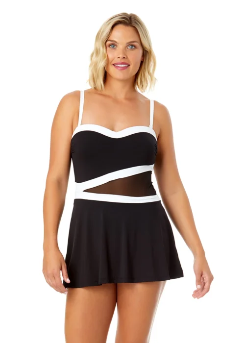 Women's Mesh Around Paneled Strapless Mesh Swim Dress(Womens Mesh Around Paneled Strapless Mesh Swim Dress)