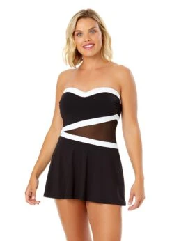 Women's Mesh Around Paneled Strapless Mesh Swim Dress(Womens Mesh Around Paneled Strapless Mesh Swim Dress) -Simply Bikini Store 25MD61901 BLK 2285 FRONT