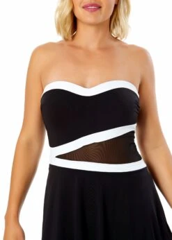 Women's Mesh Around Paneled Strapless Mesh Swim Dress(Womens Mesh Around Paneled Strapless Mesh Swim Dress) -Simply Bikini Store 25MD61901 BLK 2307