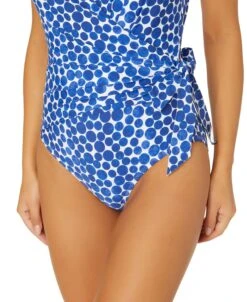 Women's Denim Dot Wrap Tie One Piece Swimsuit(Womens Denim Dot Wrap Tie One Piece Swimsuit) -Simply Bikini Store 25MO00312 DEPR 1075