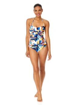 Women's Riviera Floral Twist Front Shirred One Piece Swimsuit(Womens Riviera Floral Twist Front Shirred One Piece Swimsuit) -Simply Bikini Store 25MO00515 MULT540