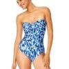 Women's Tie Dye Ikat Twist Front Shirred One Piece Swimsuit(Womens Tie Dye Ikat Twist Front Shirred One Piece Swimsuit) -Simply Bikini Store 25MO00568 BLWH 1900 FRONT