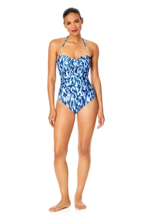 Women's Tie Dye Ikat Twist Front Shirred One Piece Swimsuit(Womens Tie Dye Ikat Twist Front Shirred One Piece Swimsuit) -Simply Bikini Store 25MO00568 BLWH 1919 scaled