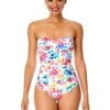 Women's Watercolor Paisley Twist Front Shirred One Piece Swimsuit(Womens Watercolor Paisley Twist Front Shirred One Piece Swimsuit) -Simply Bikini Store 25MO00570 MULT 1649 FRONT