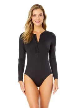 Women's Live In Color Long Sleeve Front Zip Rash Guard Swimsuit(Womens Live In Color Long Sleeve Front Zip Rash Guard Swimsuit)