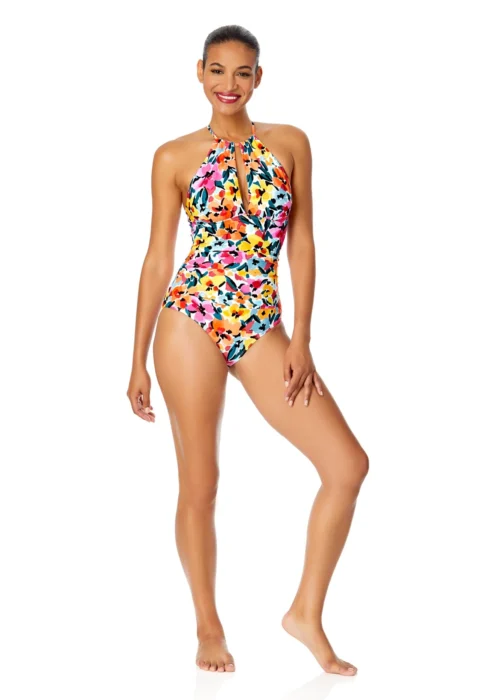 Women's Gradient Floral High Neck With Ruffled Straps One Piece Swimsuit(Womens Gradient Floral High Neck With Ruffled Straps One Piece Swimsuit) -Simply Bikini Store 25MO06413 MULT 246 scaled