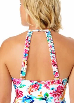 Women's Watercolor Paisley High Neck With Ruffled Straps One Piece Swimsuit(Womens Watercolor Paisley High Neck With Ruffled Straps One Piece Swimsuit) -Simply Bikini Store 25MO06470 MULT 2217