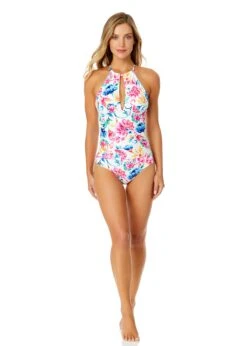 Women's Watercolor Paisley High Neck With Ruffled Straps One Piece Swimsuit(Womens Watercolor Paisley High Neck With Ruffled Straps One Piece Swimsuit) -Simply Bikini Store 25MO06470 MULT 905