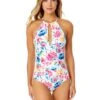 Women's Watercolor Paisley High Neck With Ruffled Straps One Piece Swimsuit(Womens Watercolor Paisley High Neck With Ruffled Straps One Piece Swimsuit)