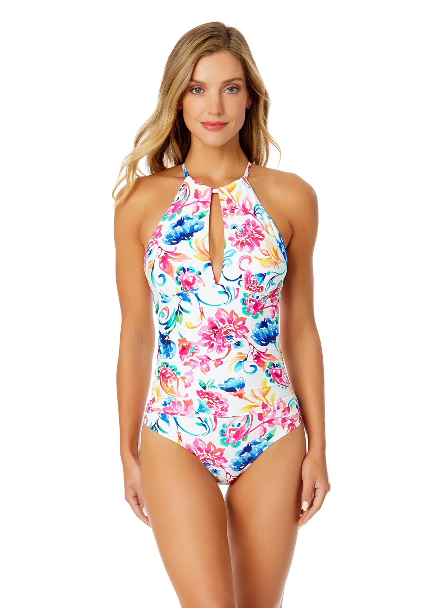 Women's Watercolor Paisley High Neck With Ruffled Straps One Piece Swimsuit(Womens Watercolor Paisley High Neck With Ruffled Straps One Piece Swimsuit)