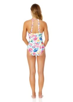 Women's Watercolor Paisley High Neck With Ruffled Straps One Piece Swimsuit(Womens Watercolor Paisley High Neck With Ruffled Straps One Piece Swimsuit) -Simply Bikini Store 25MO06470 MULT 915