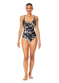 Women's Palm Chic V-Wire One Piece Swimsuit(Womens Palm Chic V Wire One Piece Swimsuit) -Simply Bikini Store 25MO07045 BKWH 2497