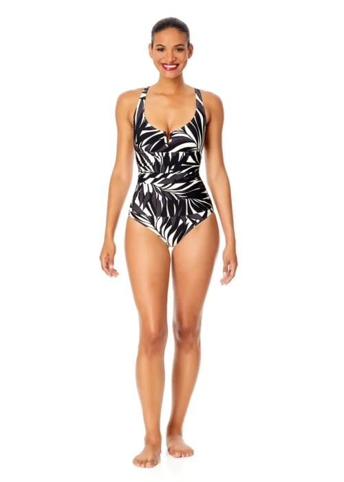 Women's Palm Chic V-Wire One Piece Swimsuit(Womens Palm Chic V Wire One Piece Swimsuit) -Simply Bikini Store 25MO07045 BKWH 2497 scaled