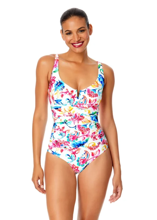 Women's Watercolor Paisley V-Wire One Piece Swimsuit(Womens Watercolor Paisley V Wire One Piece Swimsuit)
